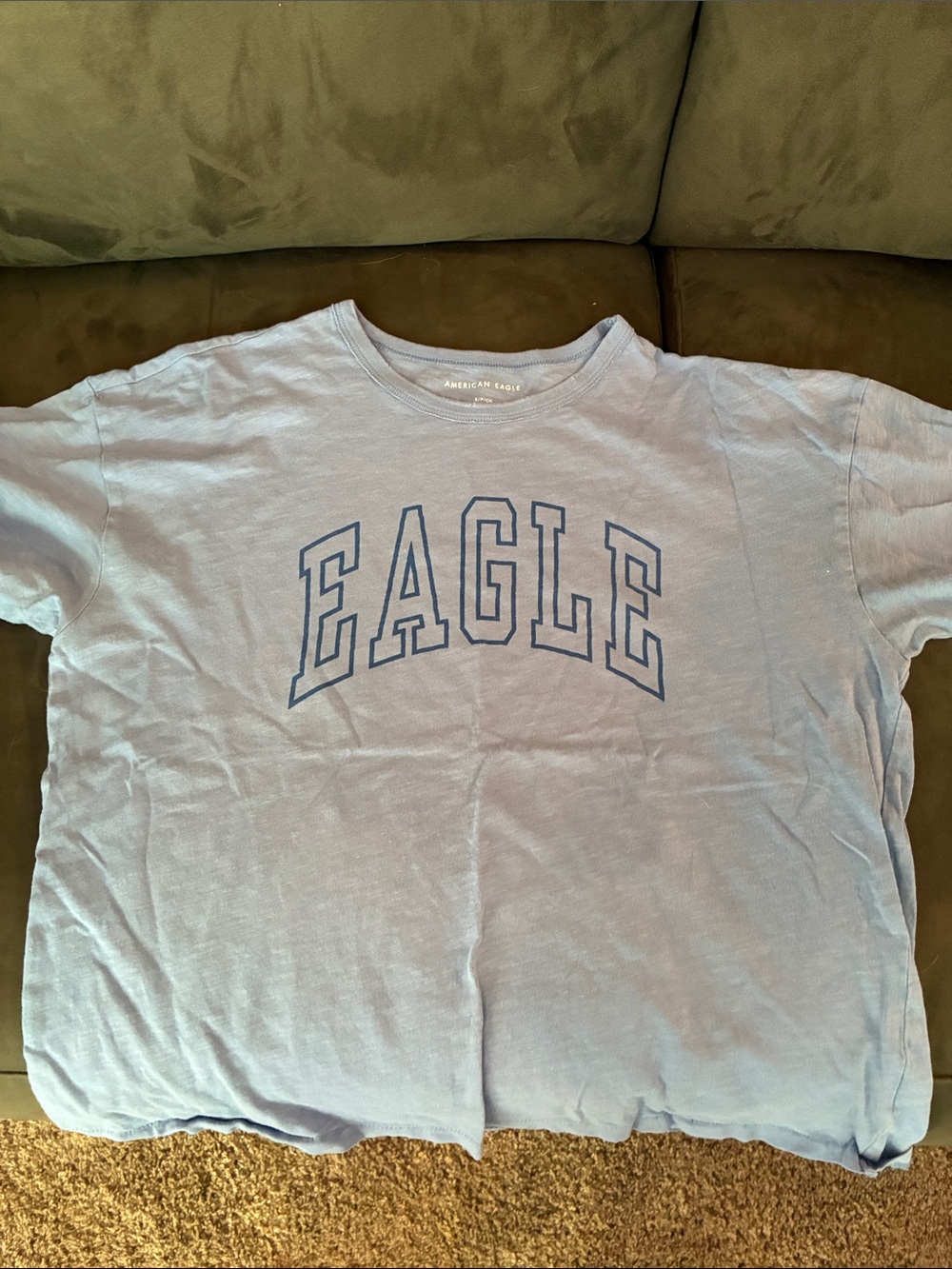 American Eagle Outfitters Light Blue Tee with Navy 'EAGLE' Graphic